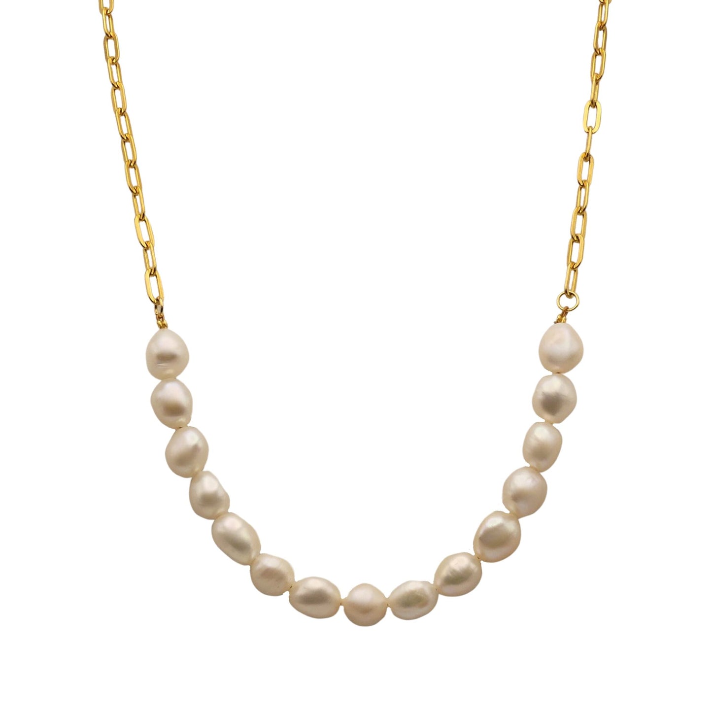 Pearl Gold Paperclip Chain Necklace For Women