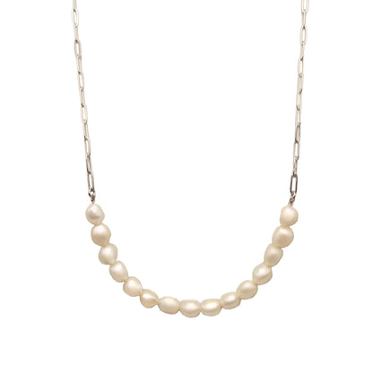Pearl Silver Paperclip Chain Necklace For Women