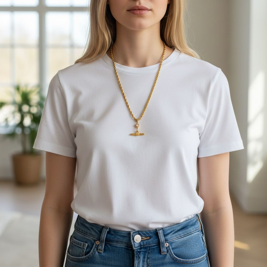 Rope Chain CZ Crystal Toggle Pendant Necklace