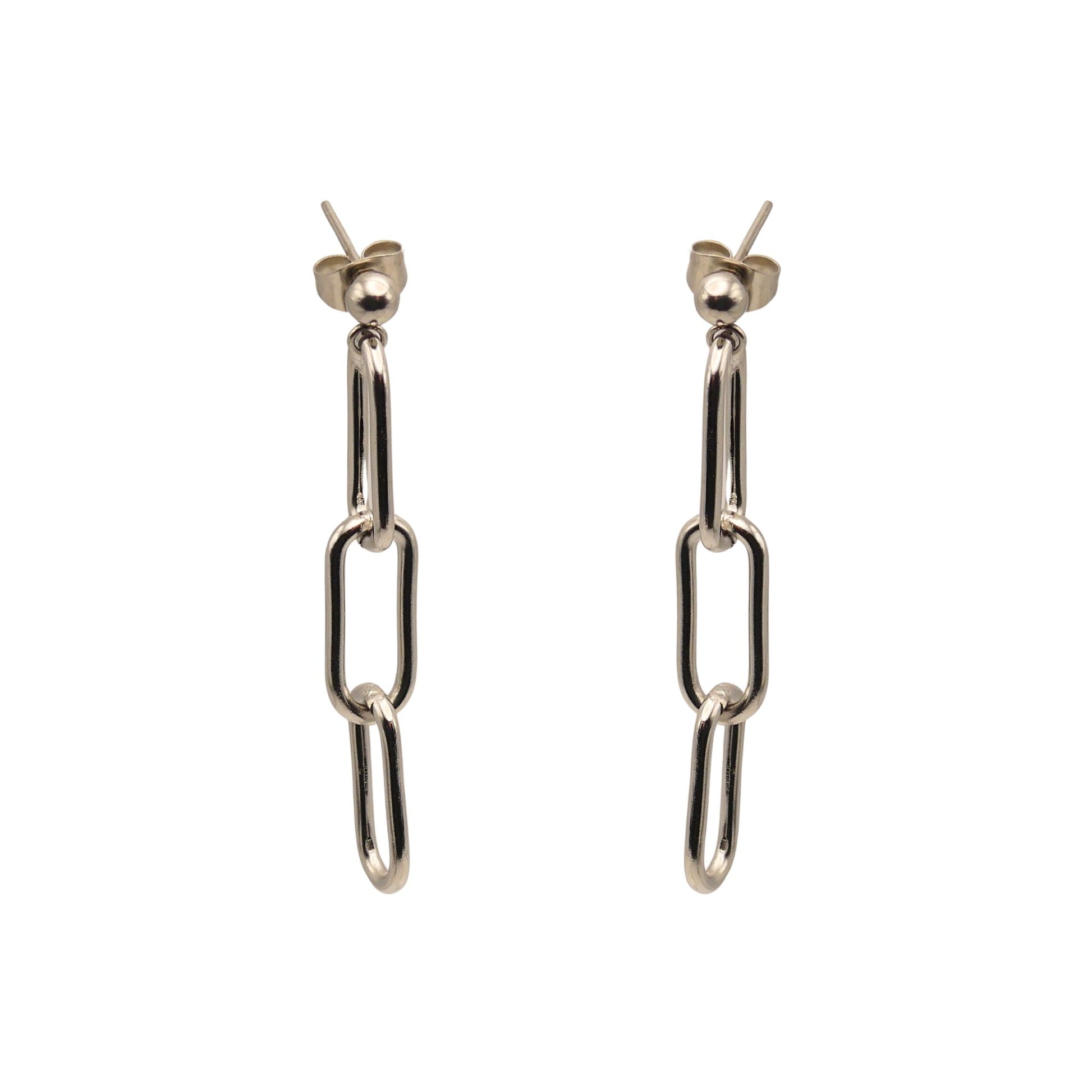 Silver Paperclip Triple Link Earrings For Women