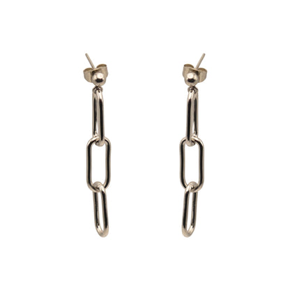 Silver Paperclip Triple Link Earrings For Women