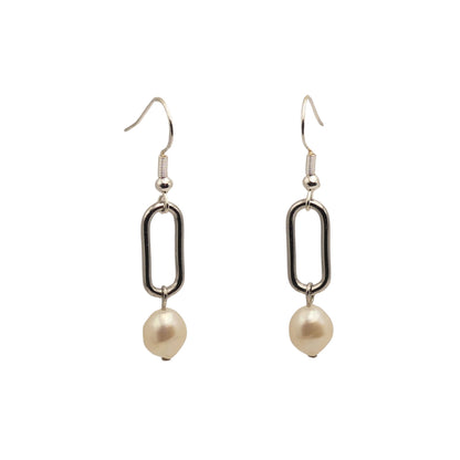 Silver Pearl Link Drop Earrings For Women