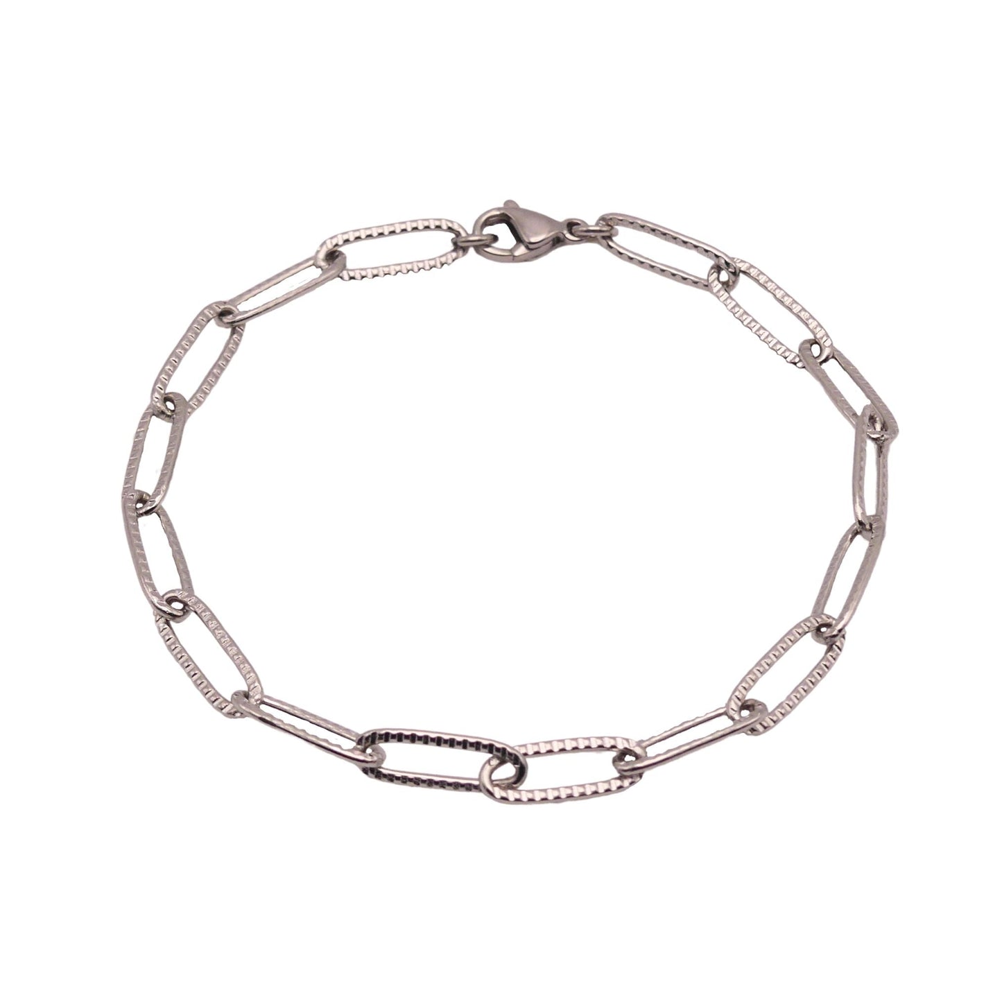 Silver Textured Paperclip Chain Bracelet For Women