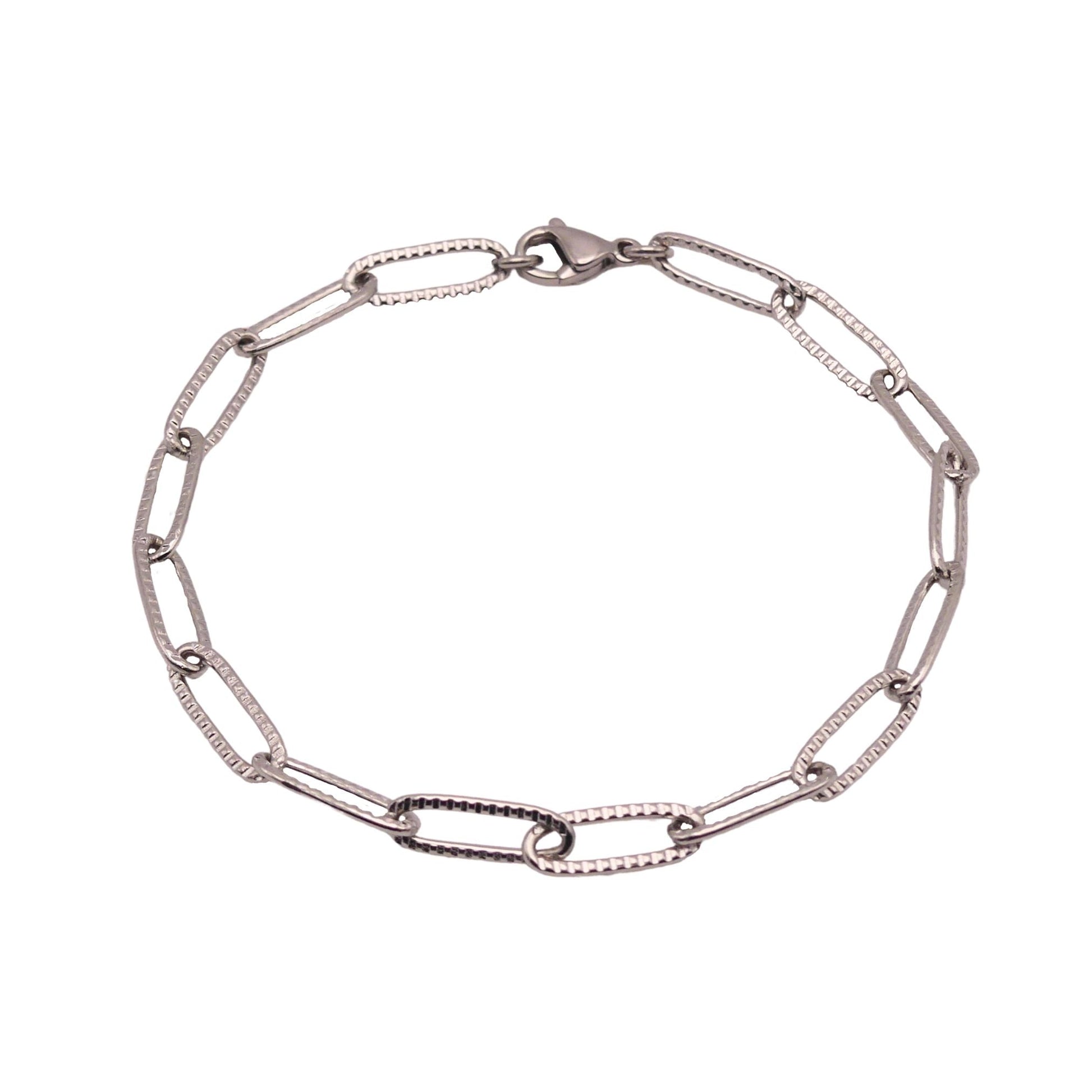 Silver Textured Paperclip Chain Bracelet For Women