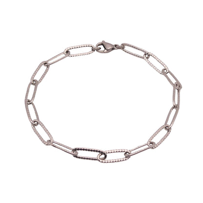 Silver Textured Paperclip Chain Bracelet For Women