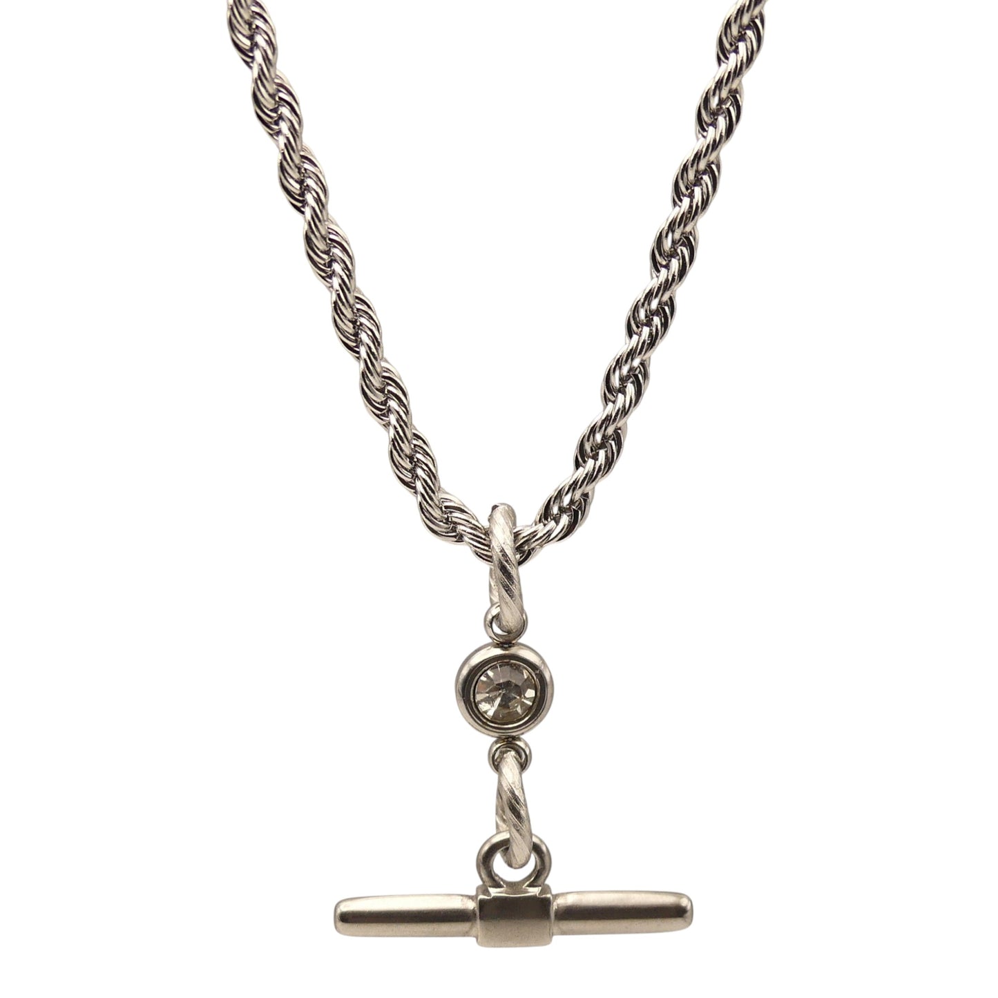 Rope Chain CZ Crystal Toggle Pendant Necklace