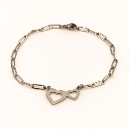 Silver Double Open Heart Anklet