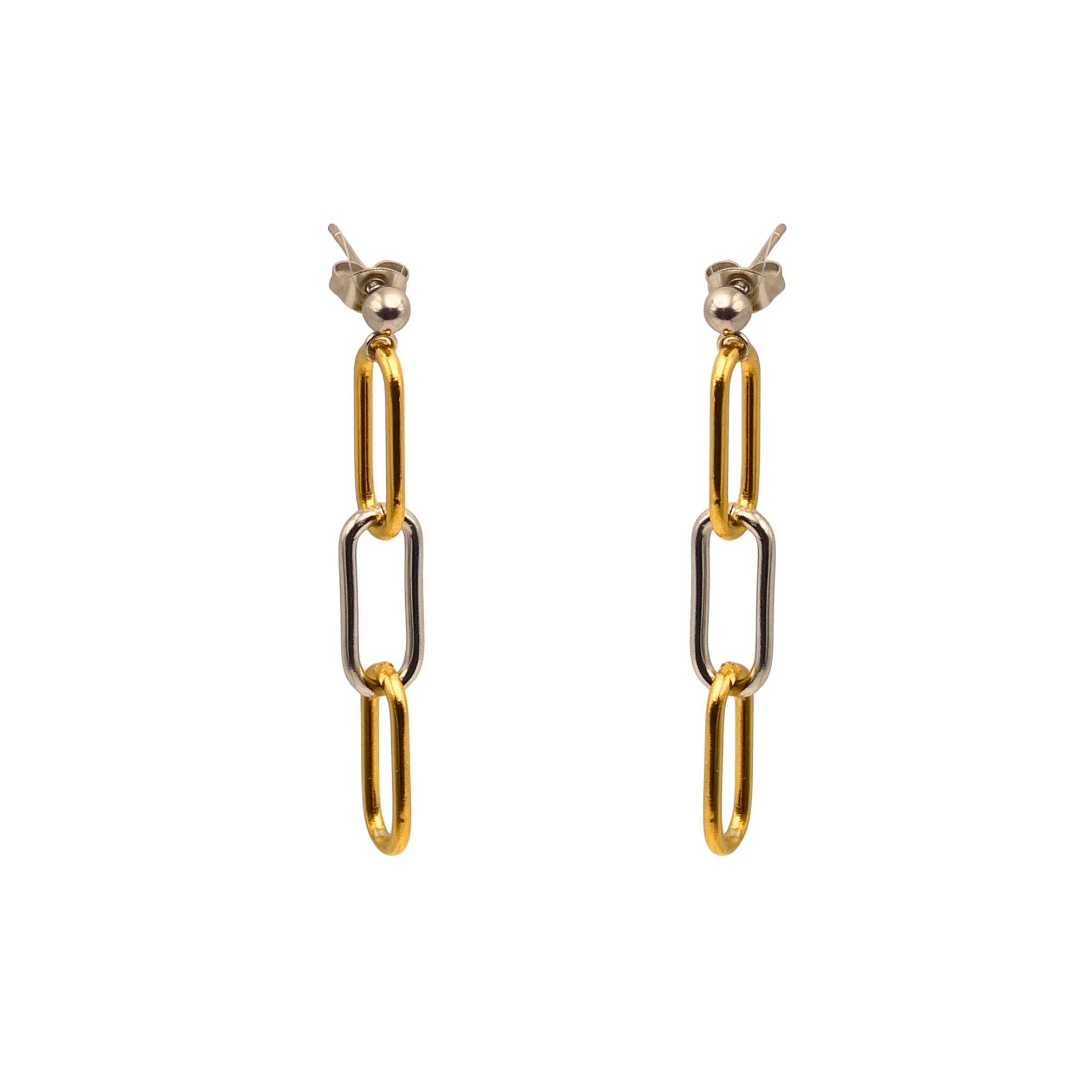 Two-Tone Triple Large-Link Earrings For Women