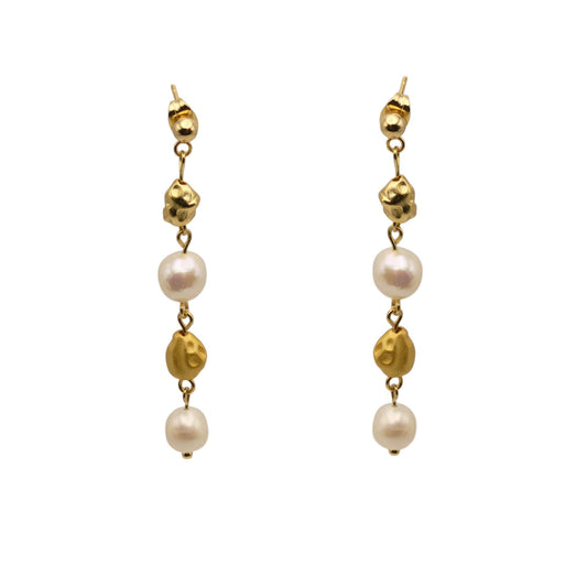 Pearl Gold Nugget Drop Earrings