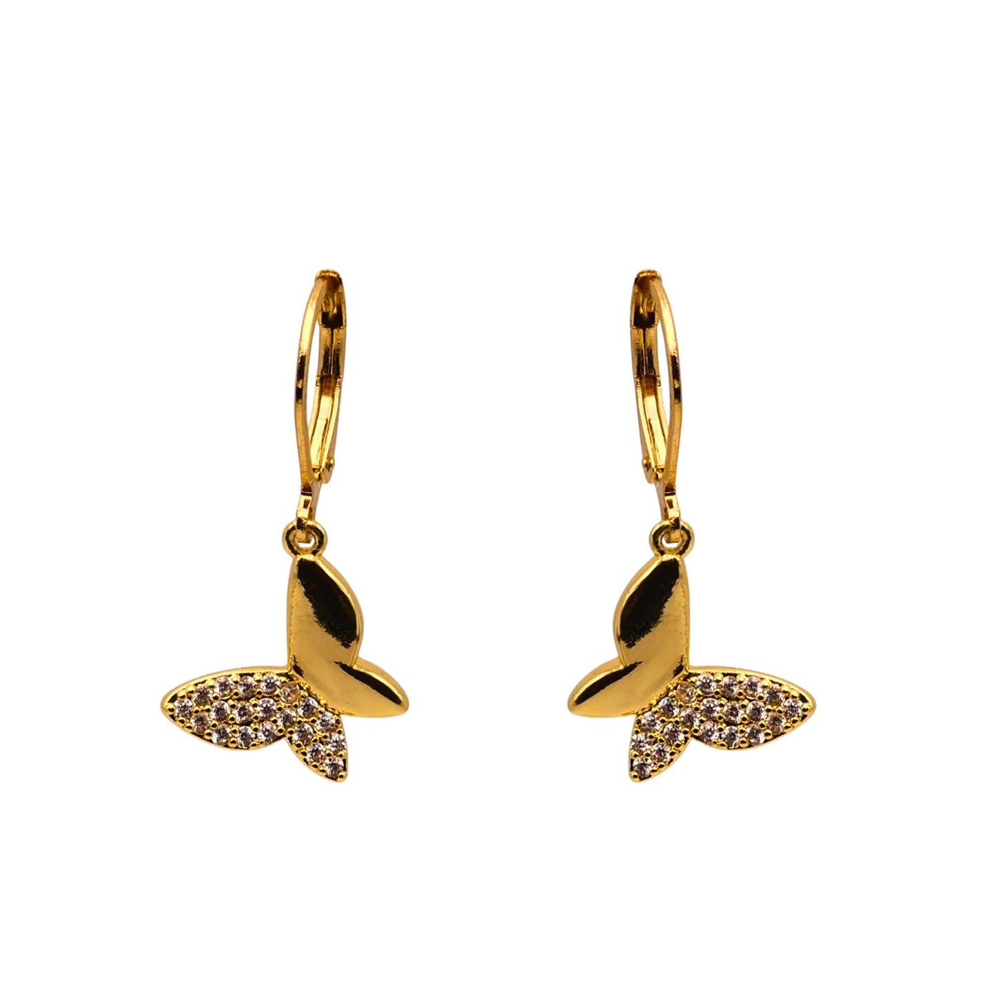 Gold Crystal Butterfly Drop Earrings