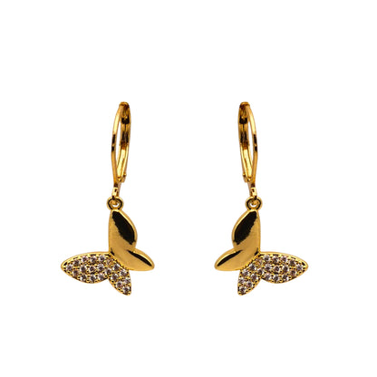 Gold Crystal Butterfly Drop Earrings